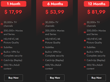 Planos de preços da StreamingNordic