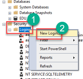 Create New Login in SQL Server