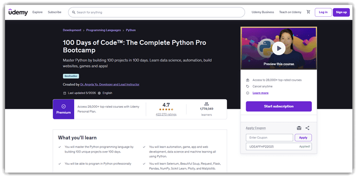100 Days of Codeโข: The Complete Python Pro Bootcamp