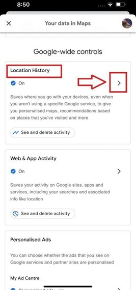 Google Maps will allow you to quickly delete photos and history