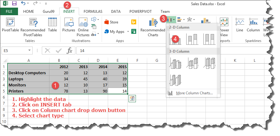 Visualizing data using charts in Excel