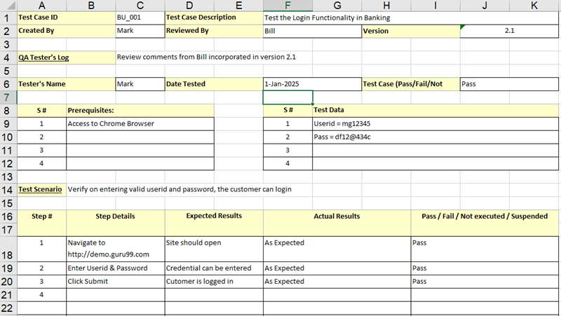 Test Script Template Excel from www.guru99.com