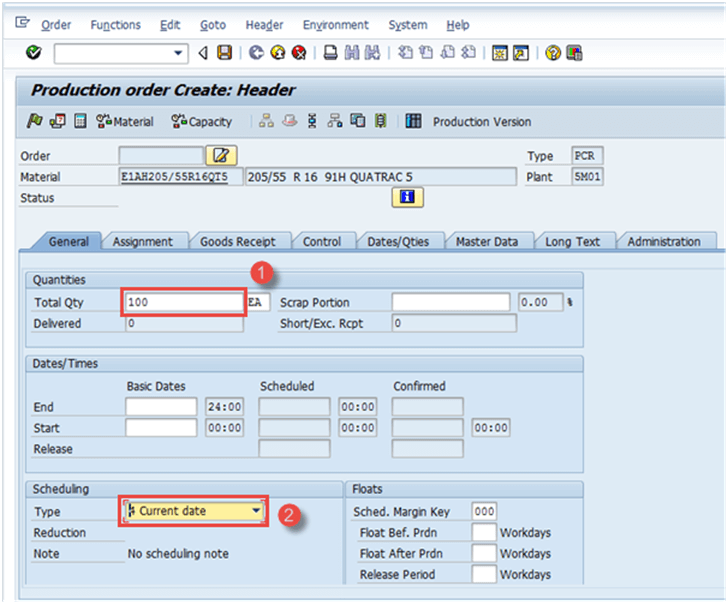 Production Order in SAP: CO01, MD16, CO02, CO15