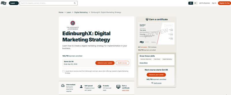 EdimburgoX DigiCurso de Estrategia de Marketing de la Universidad de Edimburgo