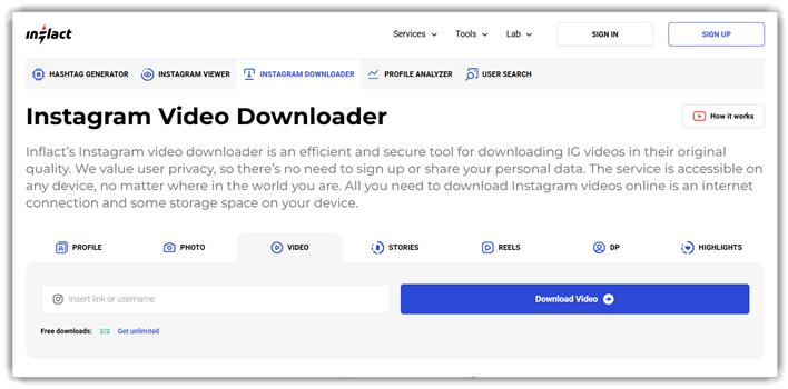 Inflact Instagram Content Downloader
