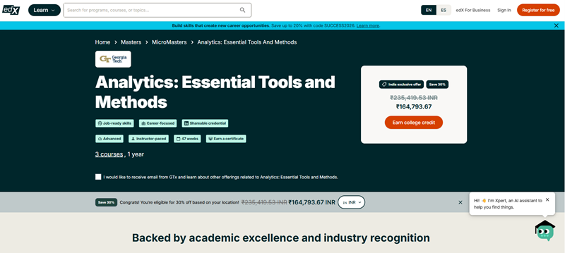 Curso MicroMasters sobre Herramientas y Mรฉtodos Esenciales de Analรญtica