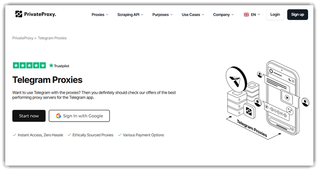 PrivateProxy टेलीग्राम के लिए SOCKS5 प्रॉक्सी