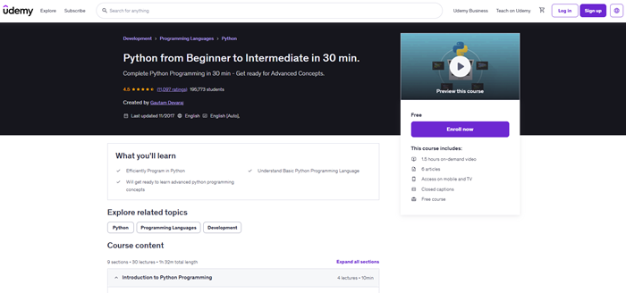 Python De principiante a intermedio en 30 minutos.
