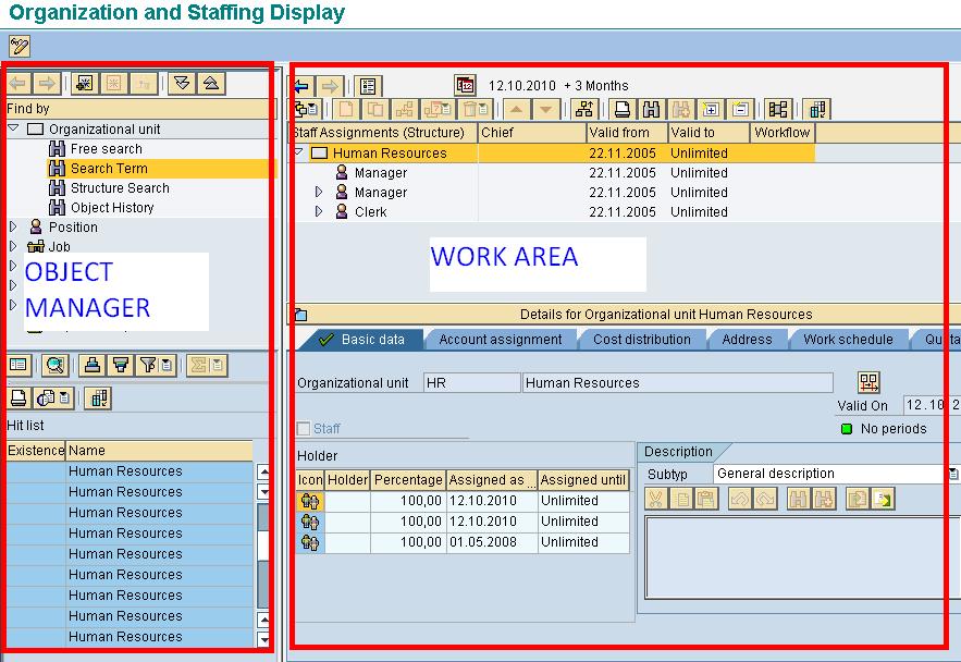 display organizational assignment sap transaction