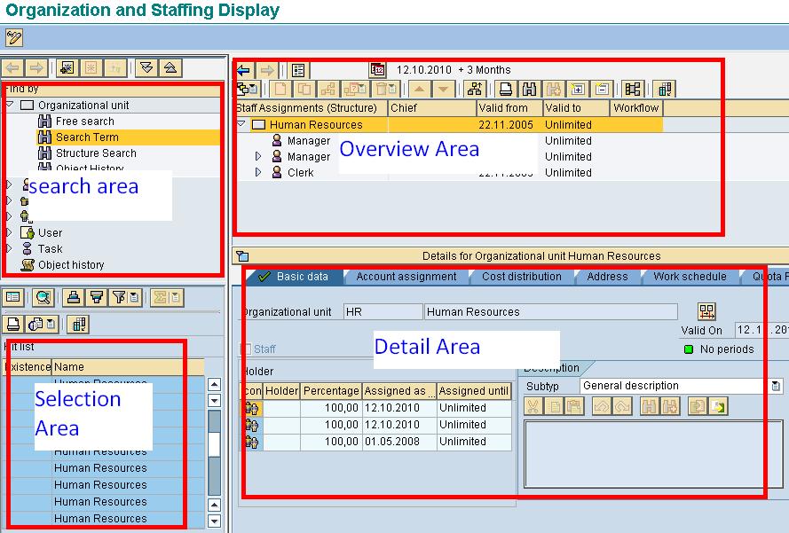 display organizational assignment sap transaction