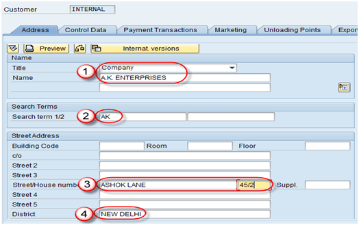 SAP xd01 данные рынка сбыта products attribute. Add building address. Internal address