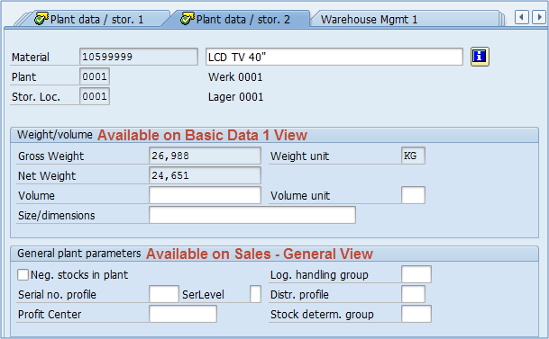 Plant data – Storage 2 View