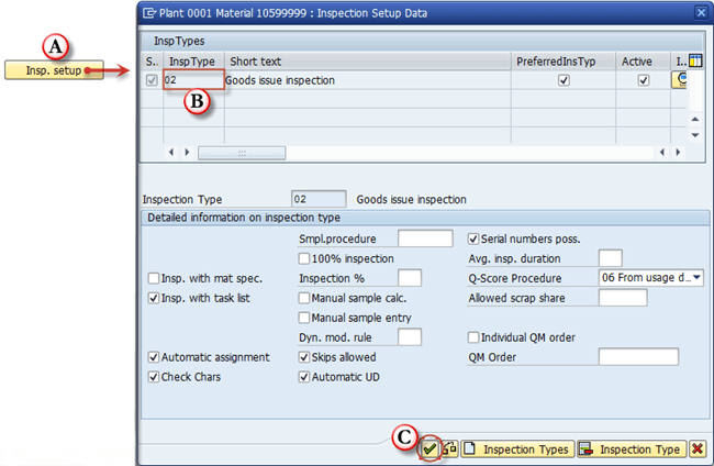 inspection type assignment in material master sap