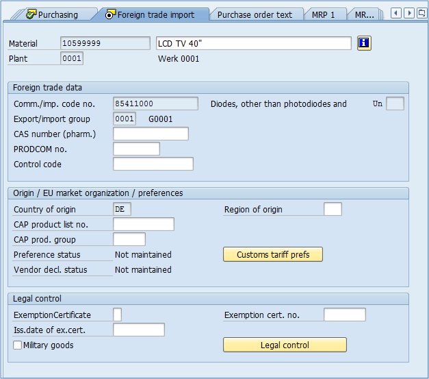 Foreign Trade Import View