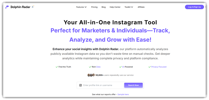 Dolphin Radar Instagram Follower Insights Tool Interface