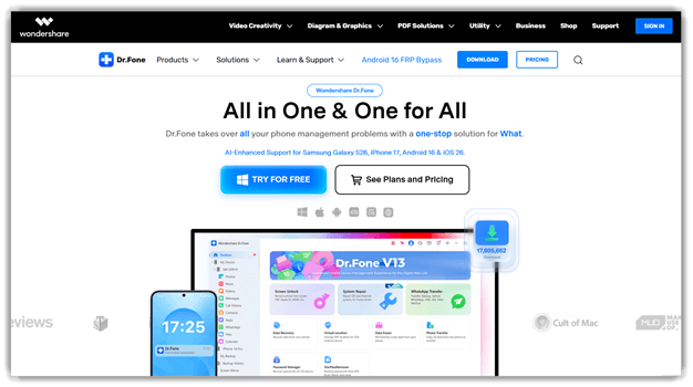 Dr.Fone Интерфейс программного обеспечения для восстановления видео