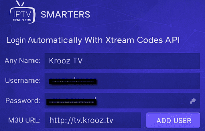 Enter Krooz TV M3U URL