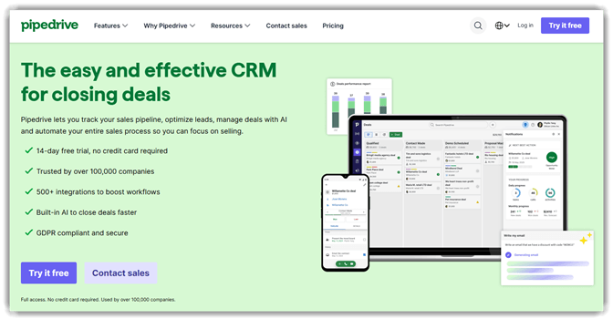 Pipedrive - Best AI CRM Software