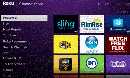 Search for compatible channel on Roku