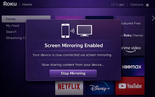 Select Roku device for screen mirroring