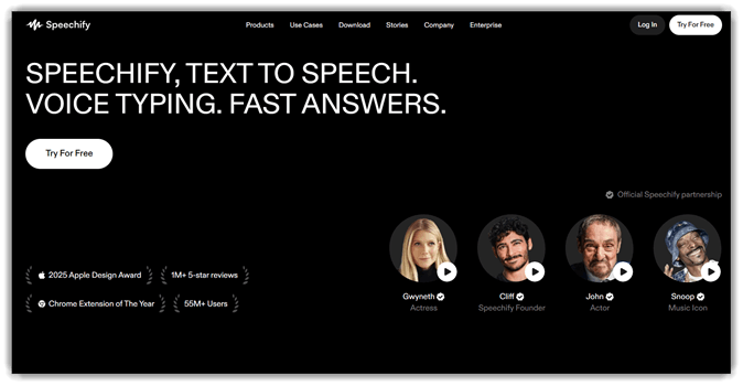 Speechify tehisintellekti hääl Generator Interface