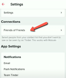 Tinder settings showing Friends of Friends option