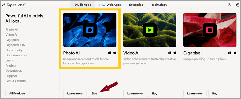 Topaz Labs website download page