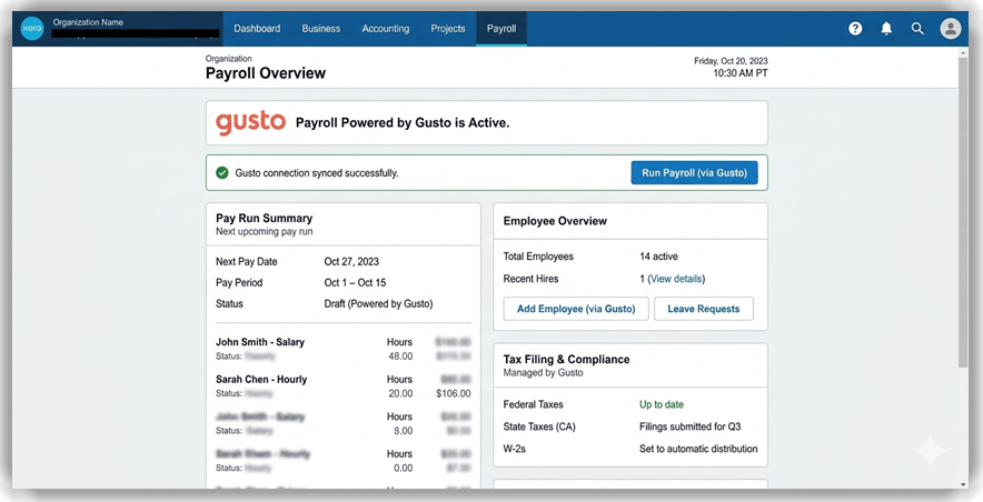Intégration de la paie Xero avec Gusto