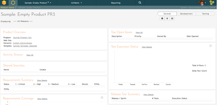SpiraTest dashboard