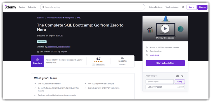 The Complete SQL Bootcamp: Go from Zero to Hero
